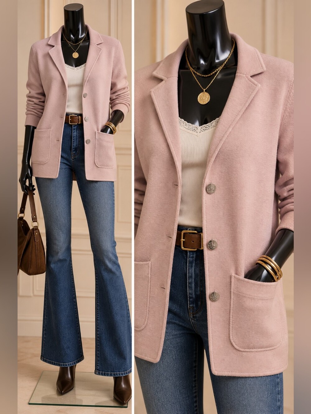Chaps Muted Pink Cardigan Silver Tone Buttons